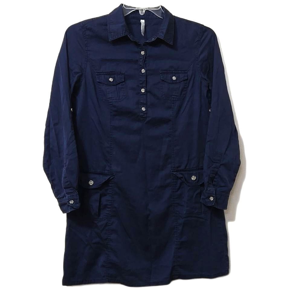 Old Navy Womens Navy BLUE Shirt Dress Cotton Size Medium Long Sleeves